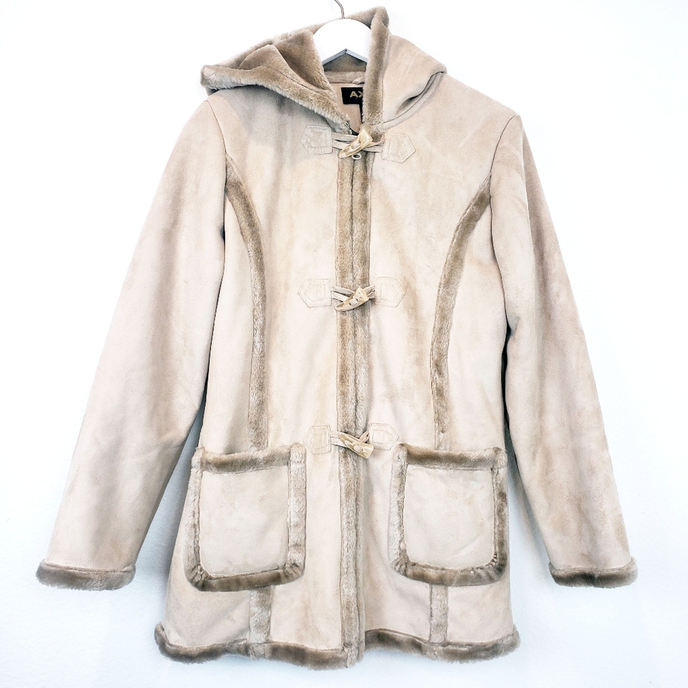 Axana New York Faux Suede Fur Lined Hooded Coat
